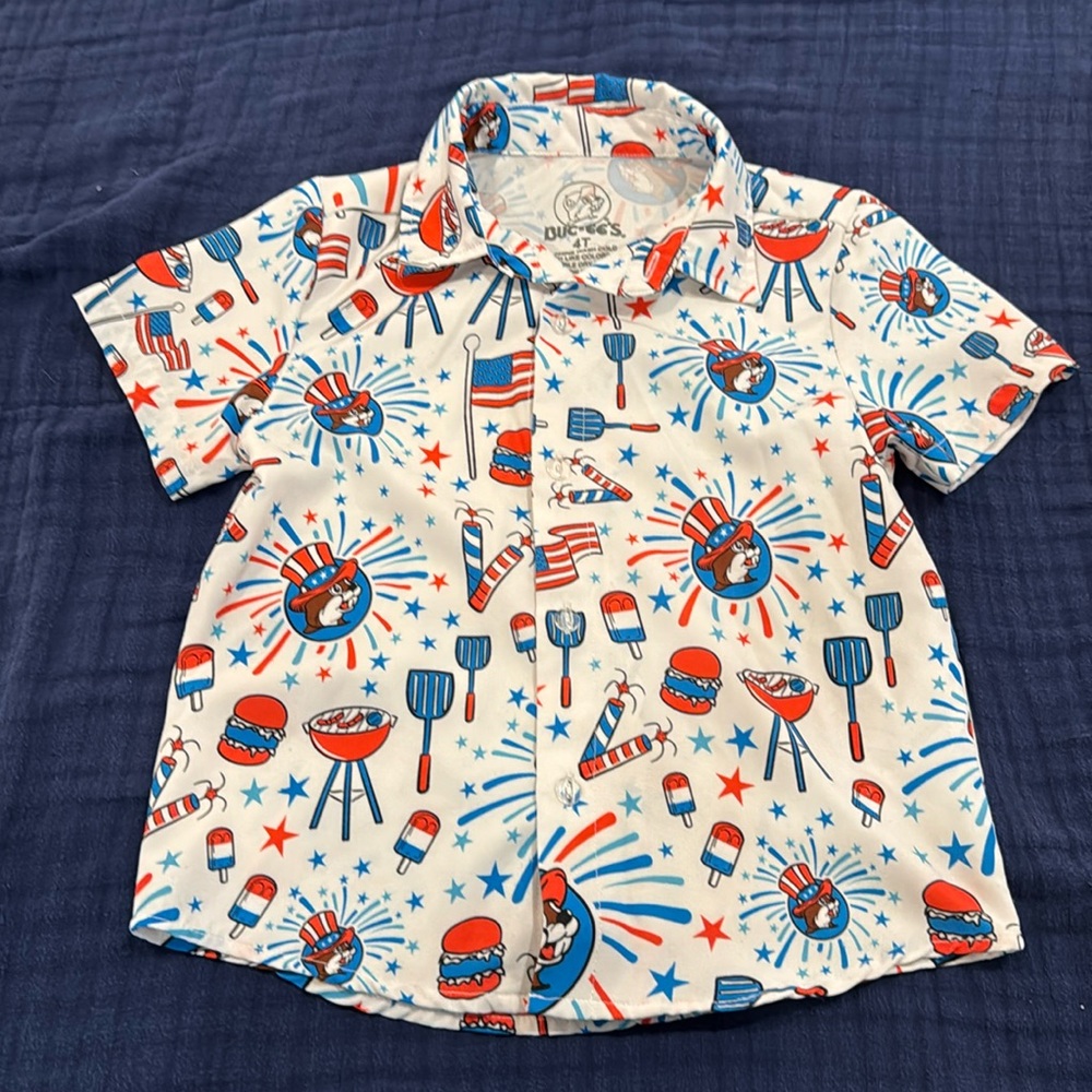 Toddler Buc-ees button up shirt Fourth of July